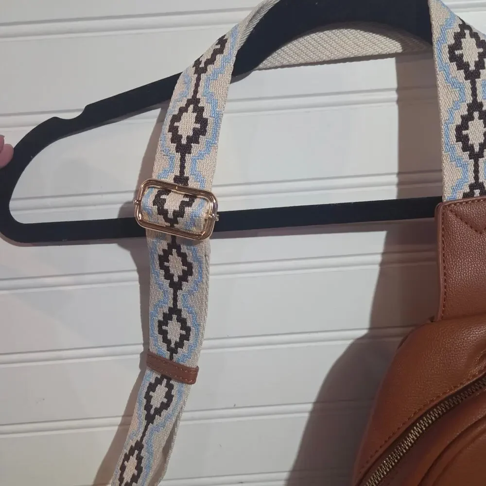 Brown Faux Leather Western Aztec Crossbody Bag Chest Pack Strap